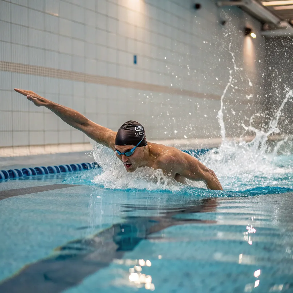 Swimming coach demonstrating technique